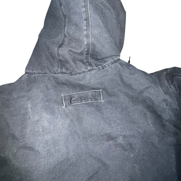 Vintage Cabelas Men faded black Insulated Canvas Chore Work Coat Hooded size  XL - Picture 6 of 10